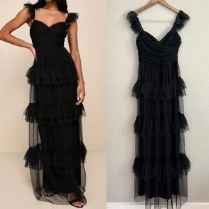 NWOT Pure Radiance Black Mesh Swiss Dot Backless Tiered Maxi Dress